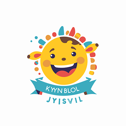 concept for logo of kids event company, joyful, vivid colors, text in the center, white background, vector, flat design, organic shape