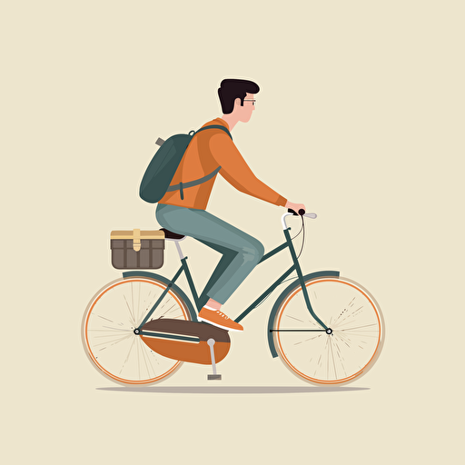 side of view of student on a bike. minimal vector illustration.
