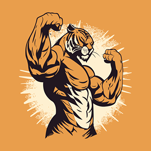 vector minimalist logo of a tiger flexing his bicep and snarling