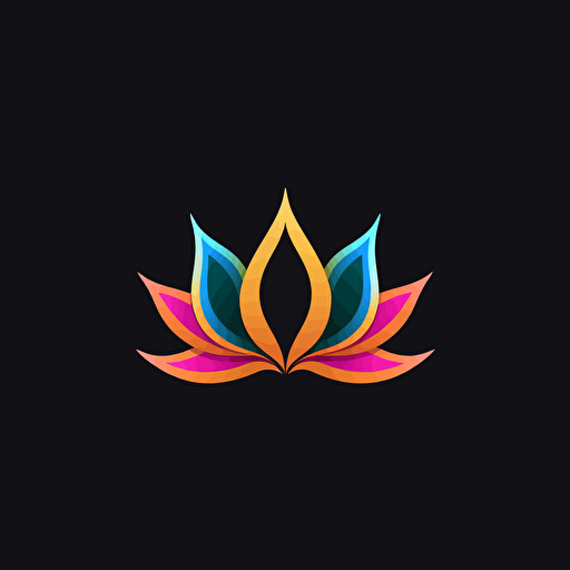 Modern minimalist iconic logo of lotus flower, rainbow color vector, on black backgroung