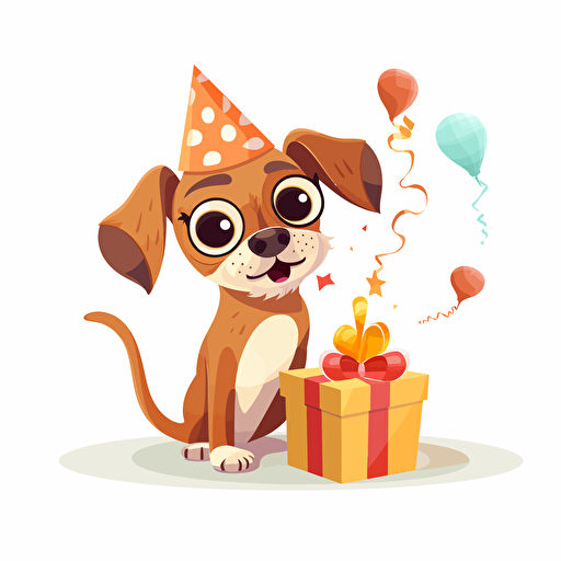 happy birthday dog, detailed, cartoon style, 2d clipart vector, creative and imaginative, hd, white background