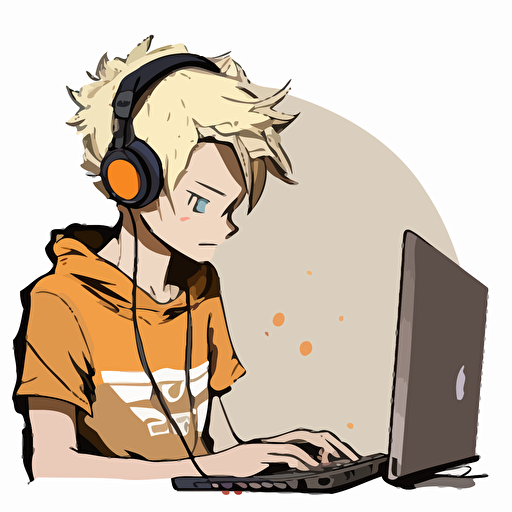 a vector art 13 year old gamer who is a white boy with blonde not fluffy hair and loves editing videos as well