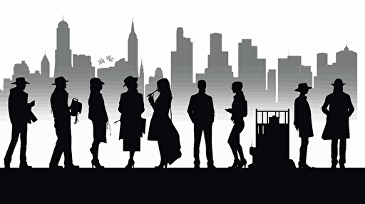 set of silhouettes of people in the city, tokyo, flat design, vector illustration, black and white, isolated elements, simple white background