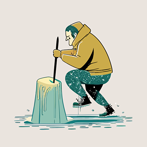 illustration of man kneeling and swinging an ice pick into the Ice vector style