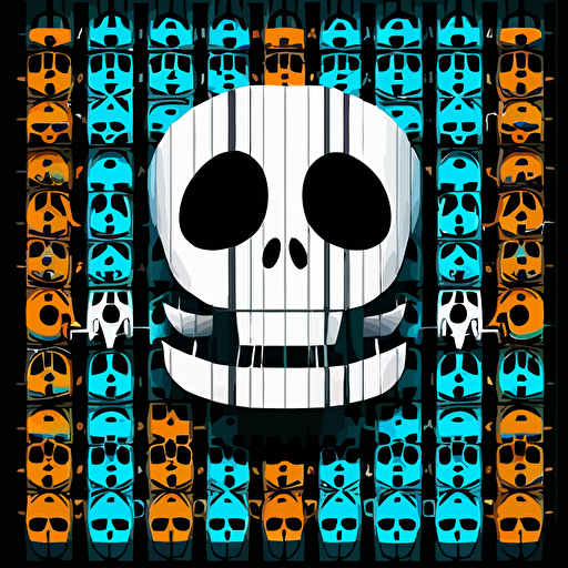 A repeatable square pattern design withJack Skellington as a bright calavera design, vector, vibrant, black background