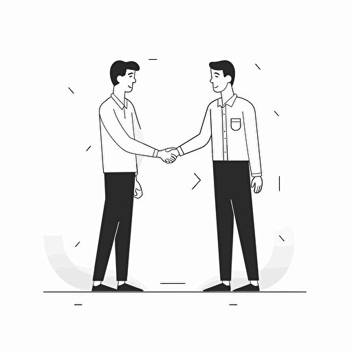 vector illustration 2 men shaking hands, white background, minimalist