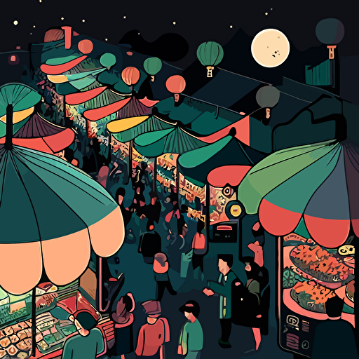 colorful vector art, multiverse of taiwanese night market