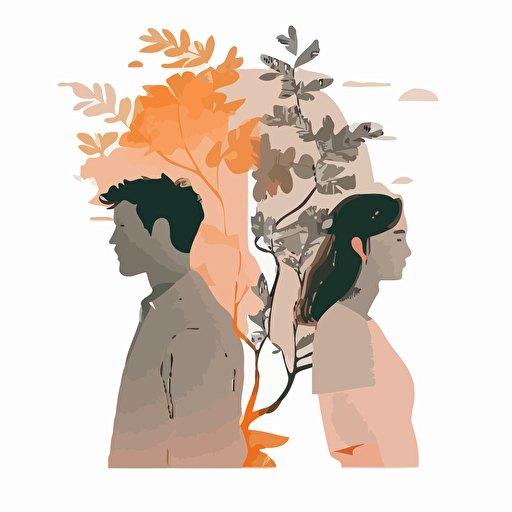 Illustration for a couple with relationships growth, vector, Minimalist, Procreate, high quality