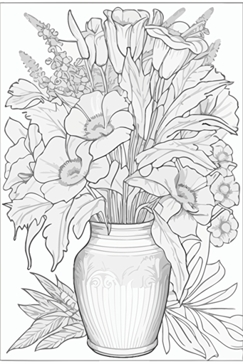 flat vector pdf image, coloring page, flower bouquet::1 color, shadow, captions boxes, text::-0.6