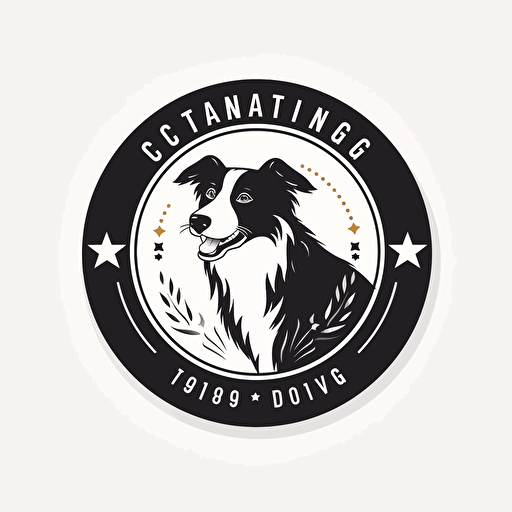 logo for a dog traning business with a big star in the middle and a border collie inside, vector