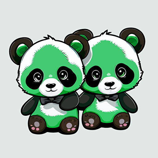 a mascot logo of two pandas, simple, vector, no shading details, kids, flat design, happy faces,