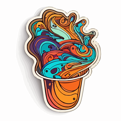 Latte, Sticker, Energetic, Bright Colors, kinetic art style, Contour, Vector, White Background, Detailed