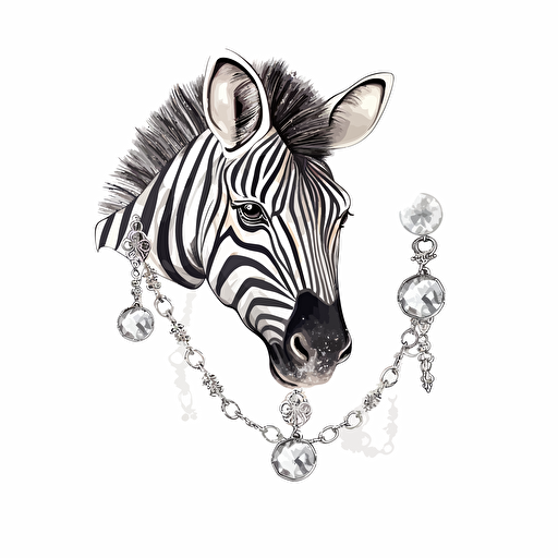 zebra, jewelry, detailed, cartoon style, 2d watercolor clipart vector, creative and imaginative, hd, white background