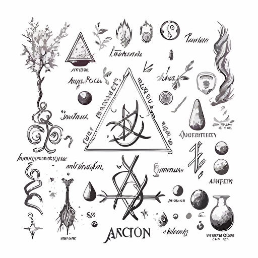 alchemy symbols, hand drawn vector, white background, minimalist