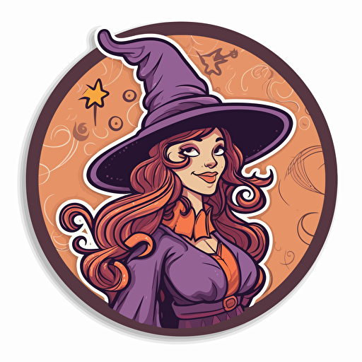 witchy, Sticker, Joyful, Textured, Disney, Contour, Vector, White Background, Detailed
