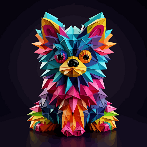 colorfull origami Pomeranian dog, vector art, black background
