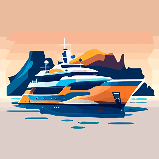 simple vector illustration of a yacht located in the harbour at Monaco. Blue and orange colours only, simple, uncluttered