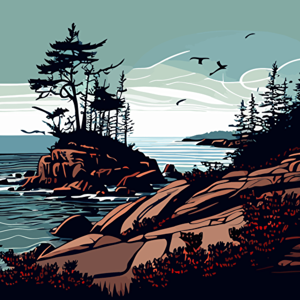 The coast of maine, shore line vector image