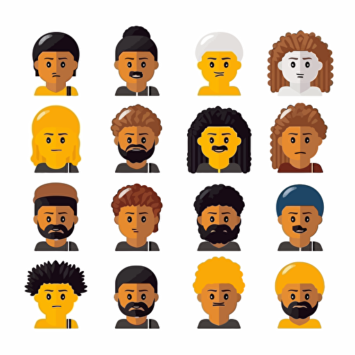 one color on a white background diverse African american male lego heads with hair flat vector minimalist style