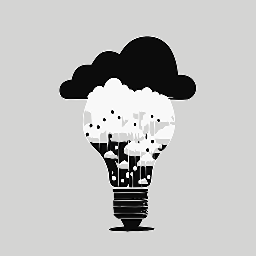 simple lightbulb half filled with liquid with cloud wrapped around it, black and white, vector, flat, svg