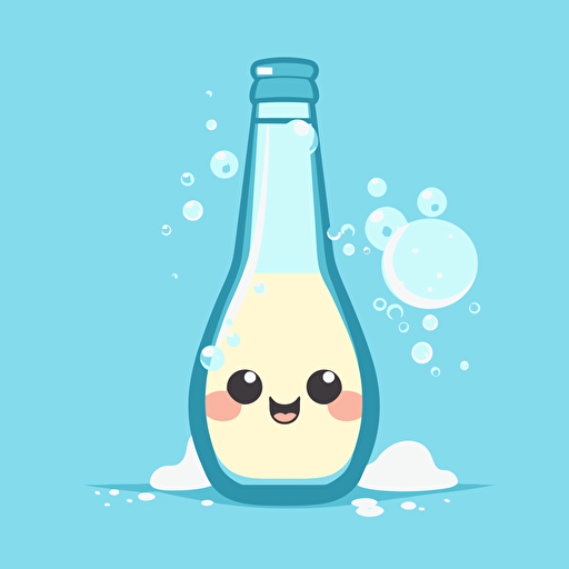 Kawaii champaign bubbles no champaign , flat, 2D, vector, 16 colors, white background, in anime chibi style