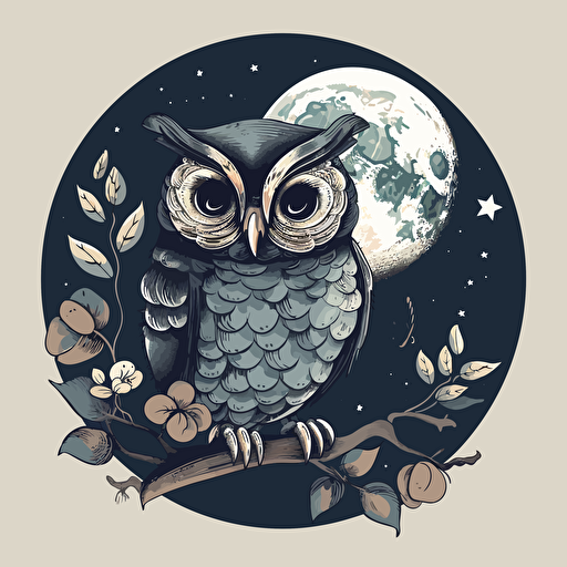 vectorial illustration, night owl, moon