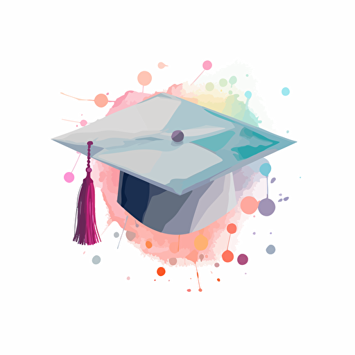 graduation cap, pastel, photoshop, vector style, behance, white background