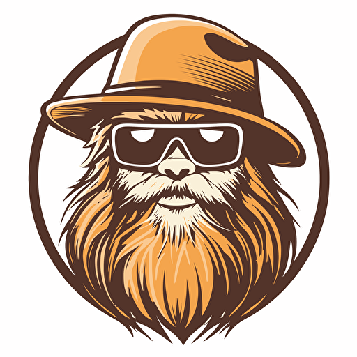 bigfoot with hat and sunglasses, in style of sticker, no watermarks, isolated on white, no background, vector