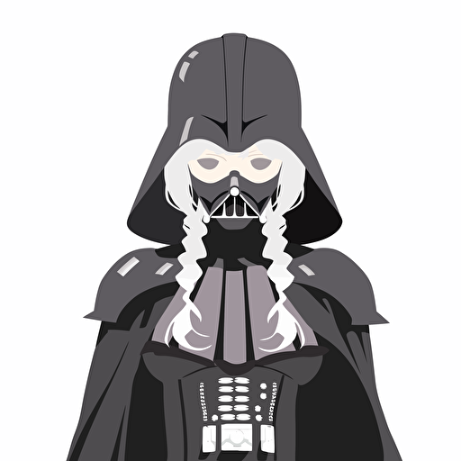 A female Lady darth vader, goofy looking, smiling, minimalistic, flat light, white background, vector art , pixar style