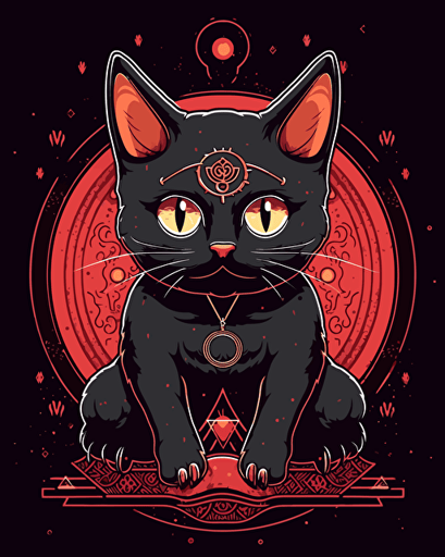 a cute satanistic cat, cartoon vector style,