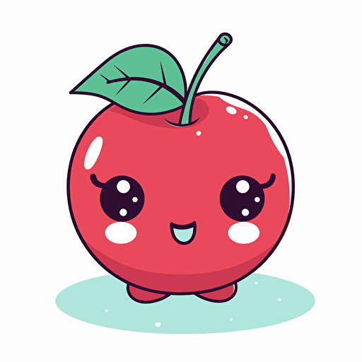 Kawaii cherry, flat, 2D, vector, 16 colors, white background, in anime chibi style