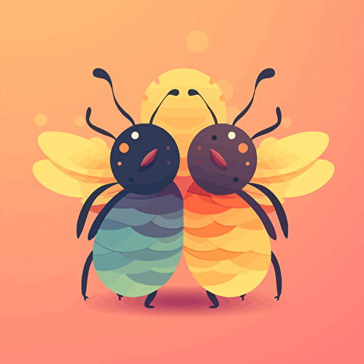 two bees together, pastel, vector style, behance,orange gradient color scheme