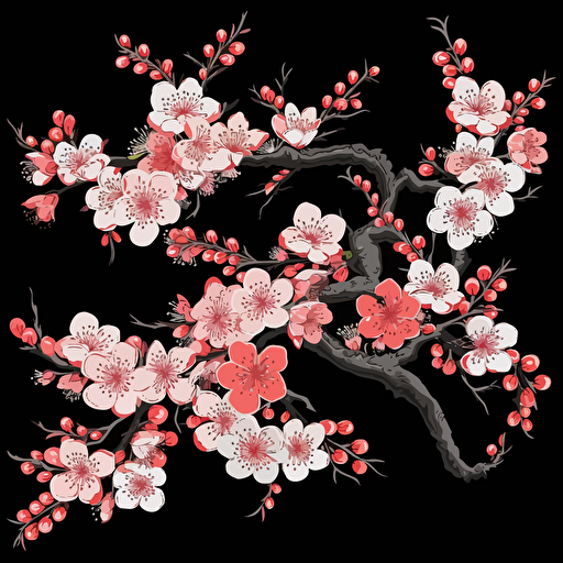 vector art, black backround, 2D, japanese cherry blossom, one blossom