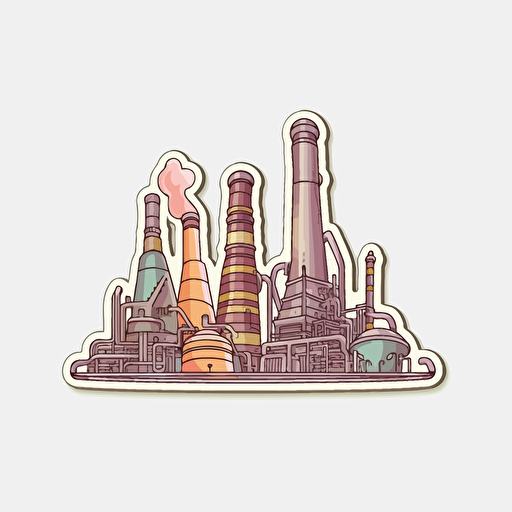 real photo, three dimension, oil chemical refinery factory, no text, logo design, Sticker, Adorable, Pastel, Contour, Vector, White Background, Detailed, cut out
