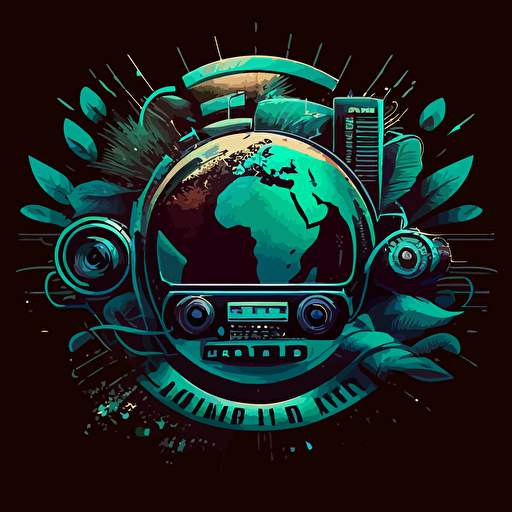 vector art logo with globe, electronics, audio, tech