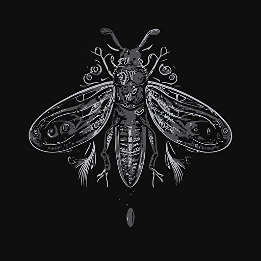 firefly, lightning bug, paisley wings, anatomical drawing, vector, black and white, logo, simple
