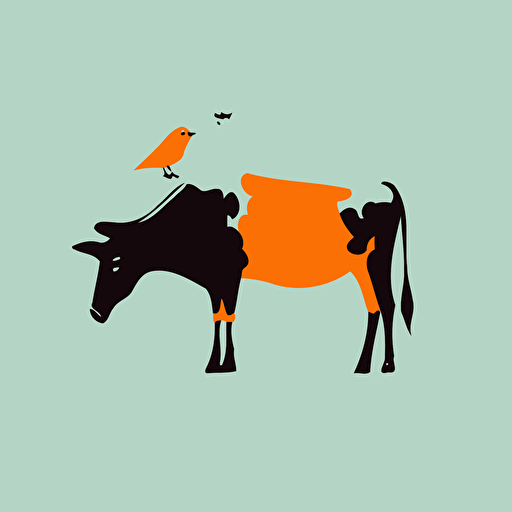 bird eating tick on top of a cow minimalize art vector