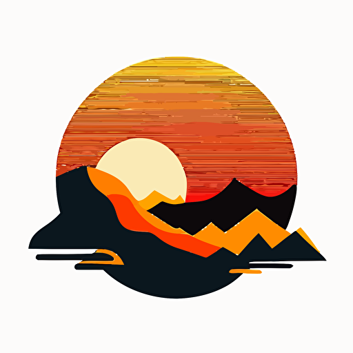 simple vector minimal logo of sunset with mountains, style of Carolyn Davidson, no text