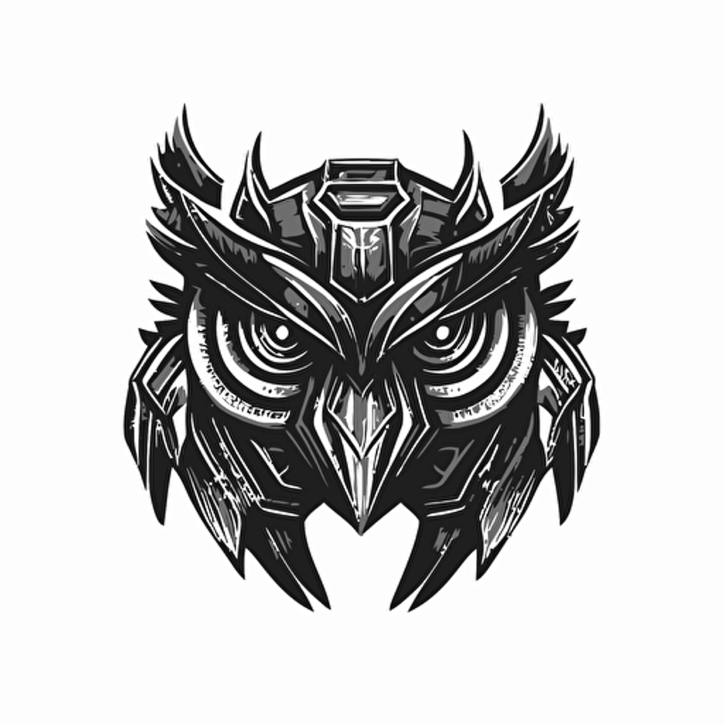 Retro futuristic iconic logo of corporate, owl head, black vector, on white background