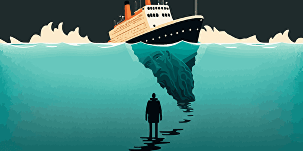 A ship approaching a drowning man, vector style illustration