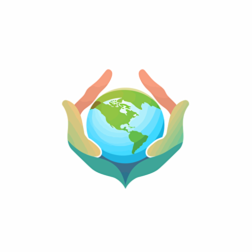 design a logo of a hand cupping a heart shaped earth, lined vector, gradient, minimalistic, white background