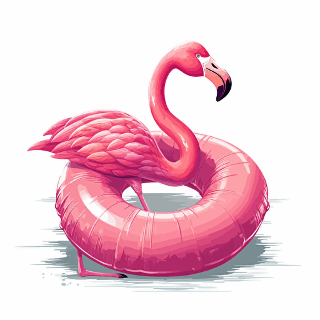 in vector style, clip art style, a pink flamingo pool float