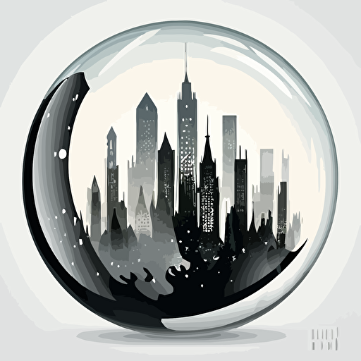 a transparent ball with a city inside. Vector styling. White background
