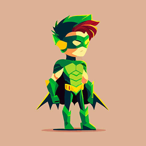 simple funny kid style vector illustration of superhero Eco Man, in the superhero costume, green colors, minimum details flat design
