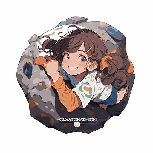 a smiling girl 12 year old, climbing in a BOULDERING gym, dressed in Patagonia brand fashion, in the style of Akihiko Yoshida, white background, make a very dynamic logo vector