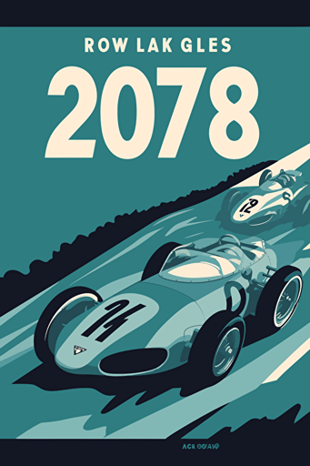poster for 1960's racing event, blue sky, dark muted colours, minimalistic vector,