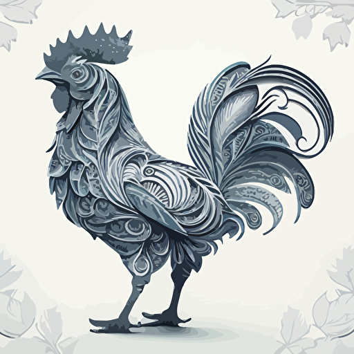rooster in style of Eric Standley, black and white, flat, vector, line drawling, white background ar 1:1