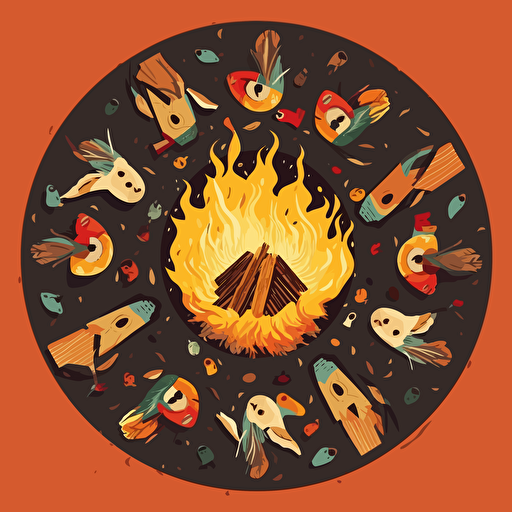 birds eye view of a campfire, vector