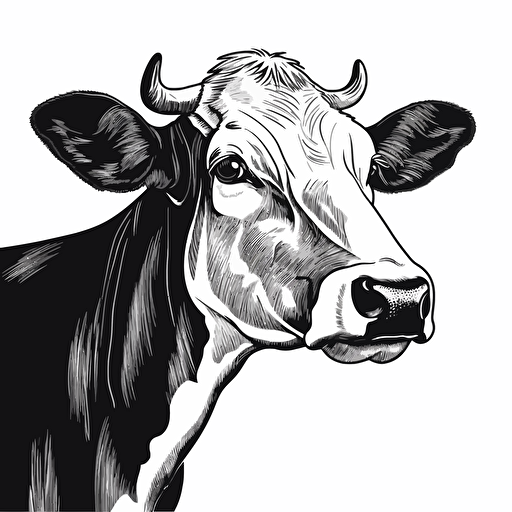 black and white cow vector, side view, very simple line, white background