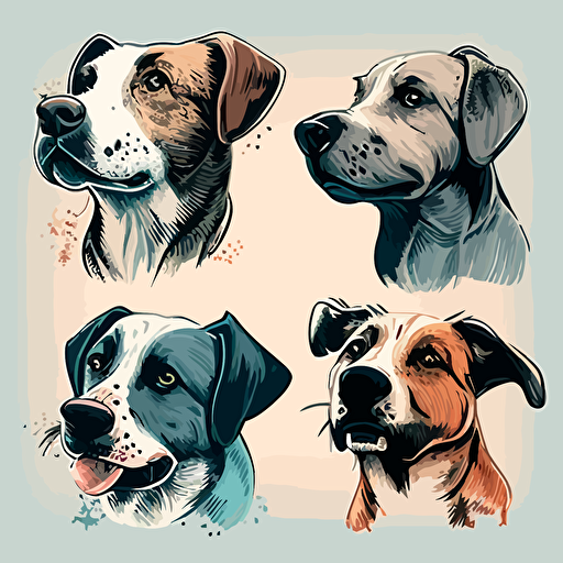 four happy dog, digital rendering, hand-drawn, avatar image, simple clean vector